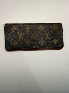 Louis Vuitton Monogram Long Wallet Dark Brown with Tan Logos checkbook
